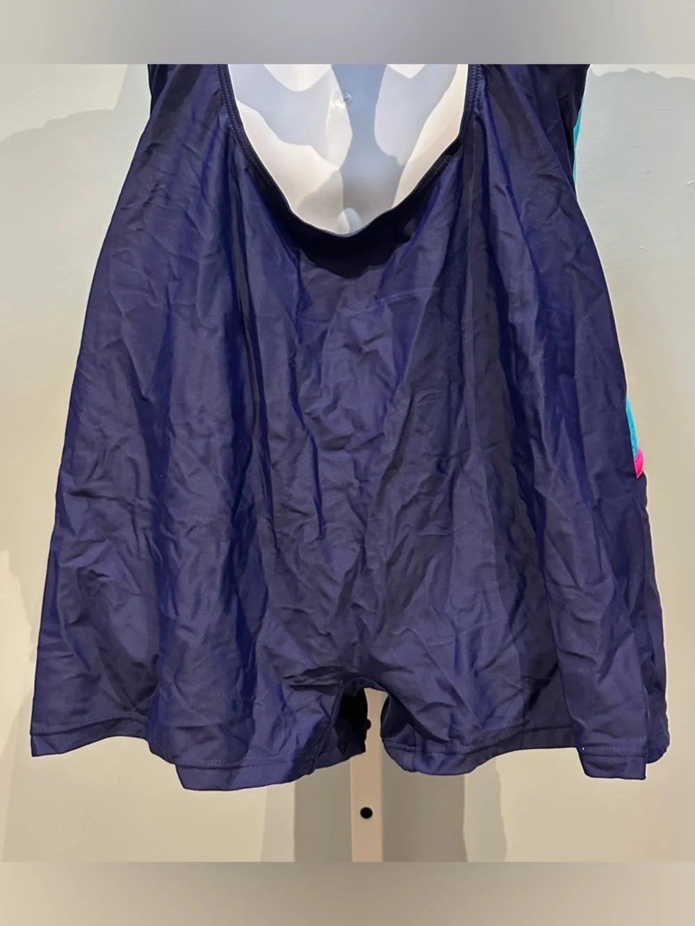 Navy Blue Athletic One-Piece Swim Suit with Turquoise & Pink Accents 2XL NWOT
